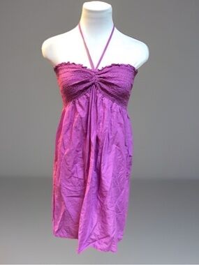 BoHo Hippie Chic S/M Purple Brando Strapless Sheer Halter Sun Dress Beac…